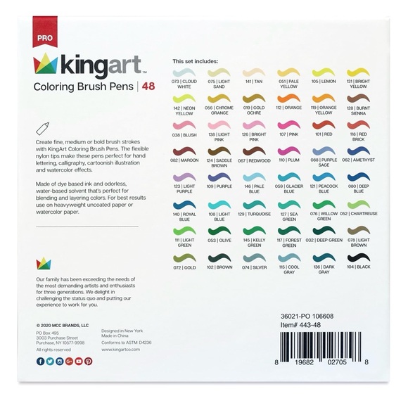 Kingart Pro Artist Quality Watercolour Colouring Brush Pens - 48 Vivid Colours - Picture 2 of 6